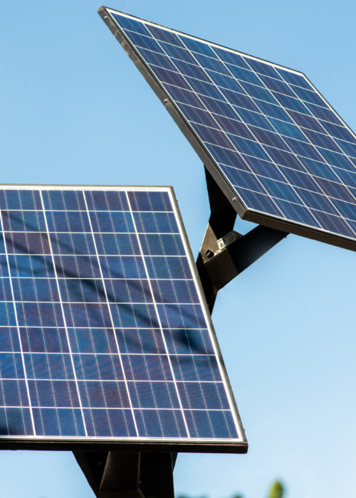Renewable energy of solar panels. Solar panels on a background of blue sky.